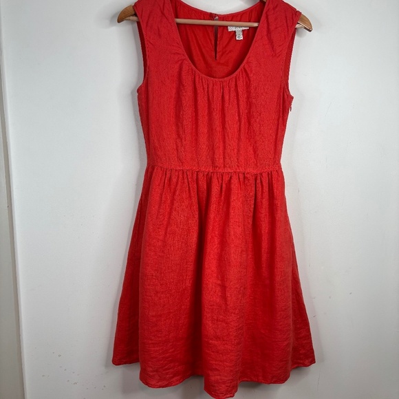 J Crew Linen Dress 2 Sleeveless Coral Keyhole Pocket Preppy Beach Coastal Resort - Picture 1 of 12